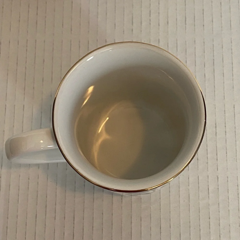 VTG Otagiri Japan ceramic Mug grey cat floral iris gold rim 10 ozs - Picture 6 of 8